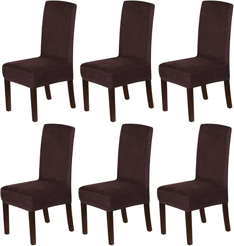 Miniatura 18 de Juego de 4 fundas de terciopelo para sillas de comedor, fundas para sillas de comedor con respaldo alto, protectores de silla de gamuza suaves