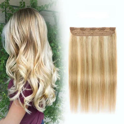 Miniatura 17 de Winsky Extensiones de cabello de cabello humano real - Una pieza con reflejos rubios, extensiones de cabello Remy con clip para mujeres