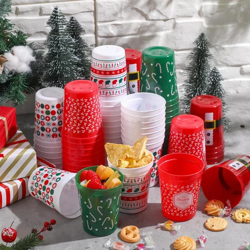 Miniatura 6 de Nuenen Paquete de 35 vasos de plástico de Navidad de 16 onzas, vasos desechables para estadios, tazas de Papá Noel, decoraciones de fiesta
