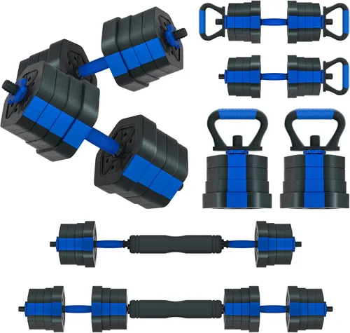 Miniatura 10 de VIVITORY Juego de mancuernas de pesos ajustables, pesas libres con conector, juego de mancuernas ajustables antideslizantes, barra para gimnasio