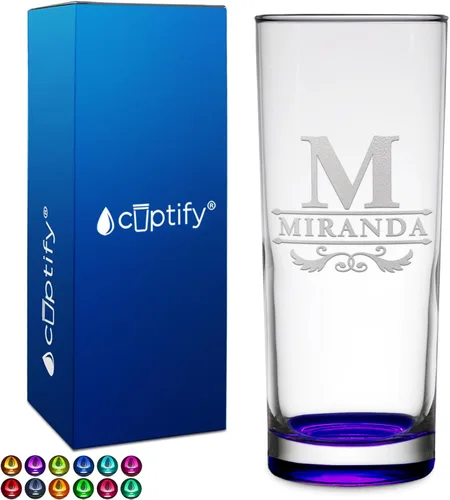 Miniatura 69 de Highball personalizado de 10.5 onzas con fondo negro, vaso Collins alto personalizado, cóctel de bebida mixta recta, inicial con nombre de regalo