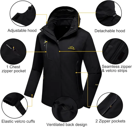 Miniatura 6 de MAGCOMSEN - Chaqueta de esquí 3 en 1 para mujer, con forro interior de vellón, chaqueta tipo parca rompevientos e impermeable para el invierno