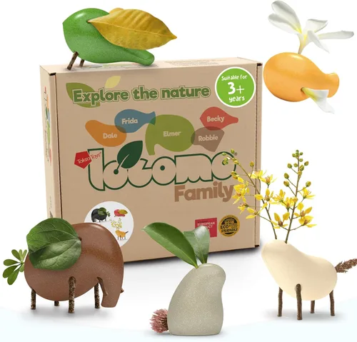 Miniatura 8 de Taksa Toys Locomo Family Black Edition Waldorf Montessori Toys Figuras de animales de madera para niños amantes del aire libre, disparador