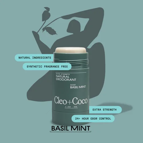 Miniatura 3 de Cleo+Coco - Bálsamo desodorante extra fuerte, menta de albahaca (paquete de 2, 2.2 onzas cada uno), desodorante natural sin aluminio con 5
