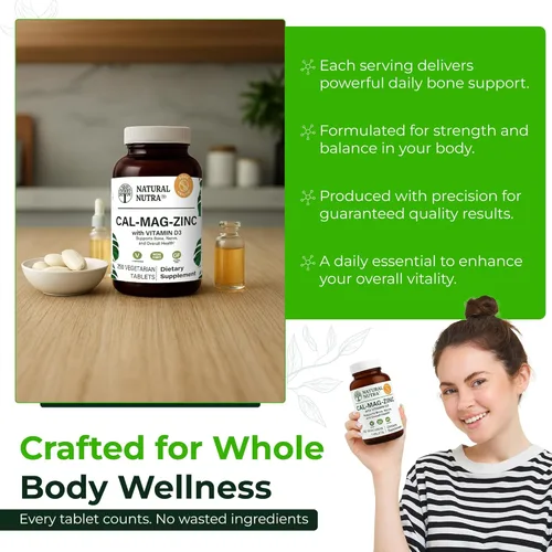 Miniatura 5 de Natural Nutra Calcio, magnesio y zinc con vitamina D3 - Suplemento CMZ Fuerza ósea, apoyo inmunológico, salud muscular y nerviosa - Suplemento