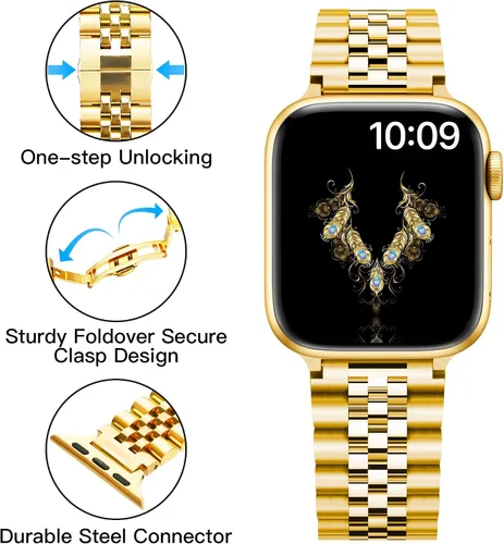 Miniatura 2 de Compatible con correas de Apple Watch para hombres de 1.654 pulgadas (Serie 10) 1.614 pulgadas, 1.575 pulgadas, 1.496 pulgadas, acero inoxidable