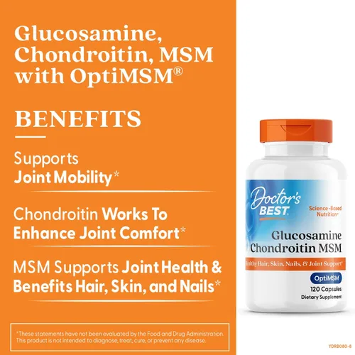 Miniatura 3 de Doctor's Best Glucosamina Condroitina Msm con cápsulas OptiMSM, apoya la estructura, función y comodidad saludables de las articulaciones, sin OGM