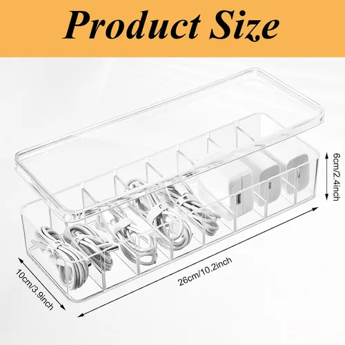 Miniatura 2 de YAYODS Paquete de 4 cajas organizadoras de cables con tapa, caja organizadora de cables transparente con 40 bridas de alambre, organizador