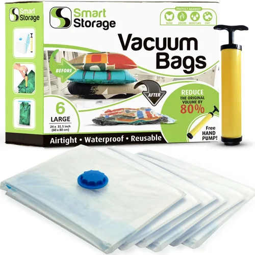 Miniatura 9 de Paquete de 16 bolsas de almacenamiento al vacío que ahorran espacio con bomba de mano, 4 jumbo, 4, grandes, 4, medianas, 4 pequeñas bolsas