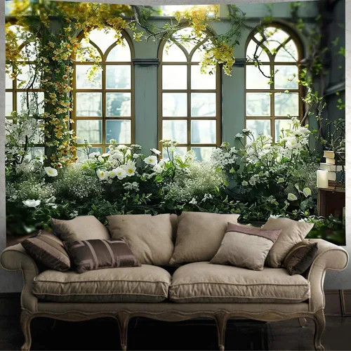 Miniatura 9 de FENDROM Tapiz de hojas de loto de naturaleza, tapiz de plantas, paisaje natural verde, para colgar en la pared, arte de pared 3D para dormitorio