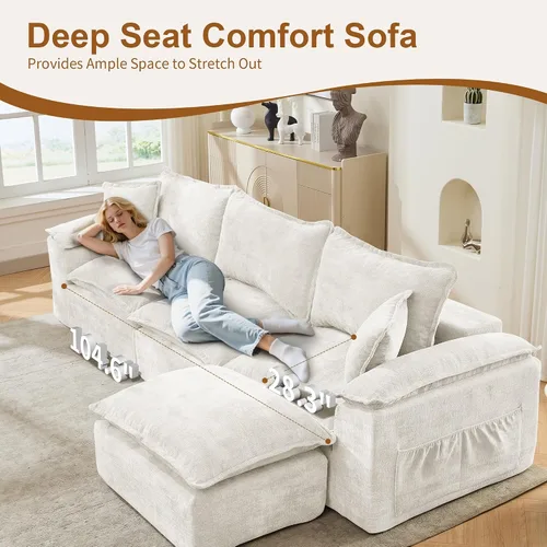 Miniatura 3 de Korser Sofás seccionales de 108 pulgadas para sala de estar, sofá modular sin hueso con asiento profundo y cojín esponjoso, acogedor sofá acolchado