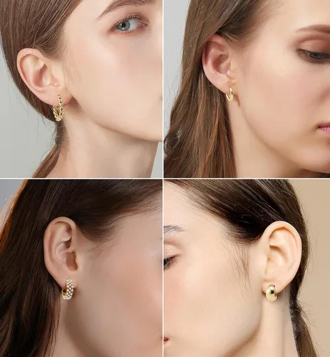 Miniatura 5 de 24 pares de aretes de aro para niñas y mujeres, aretes geométricos de moda, aretes de tuerca de moda, regalo de joyería para fiesta de cumpleaños