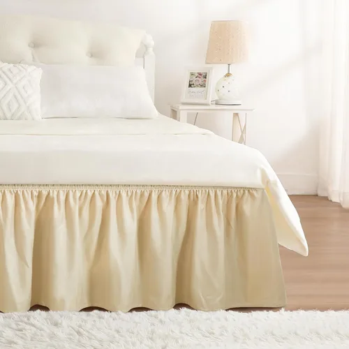 Miniatura 43 de Falda de cama RIMELA envoltura volante elástica que protege contra el polvo con color sólido, resistente a las arrugas y a la decoloración con Blanco