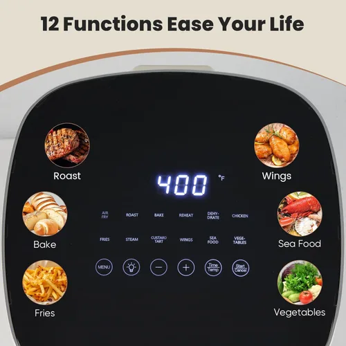 Miniatura 4 de Freidora de aire Sweetcrispy con ventana cuadrada, freidora de aire 12 en 1, 6 QT, asar, recalentar, deshidratar, hornear, cocinar al vapor con 204C