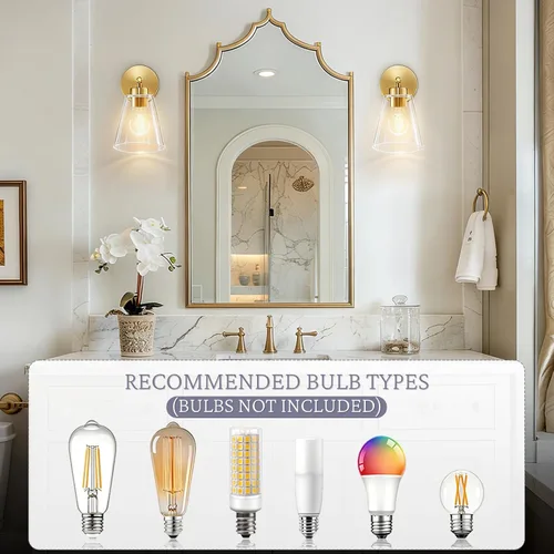 Miniatura 2 de Hamilyeah Juego de 2 apliques de pared dorados, accesorios de iluminación de baño, modernos apliques industriales para interiores, lámparas de pared