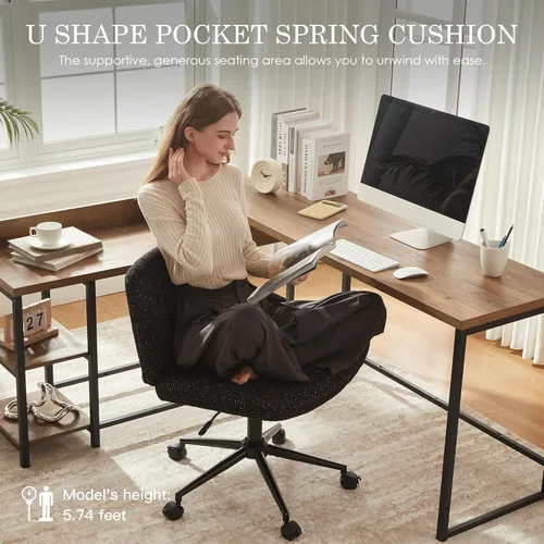 Miniatura 4 de Dowinx Criss Cross Chair with Wheels, Preminum Fabric and Pocket Spring Cushion, Adjustable Swivel Wide Seat Computer Chair, Morden Design Vanity