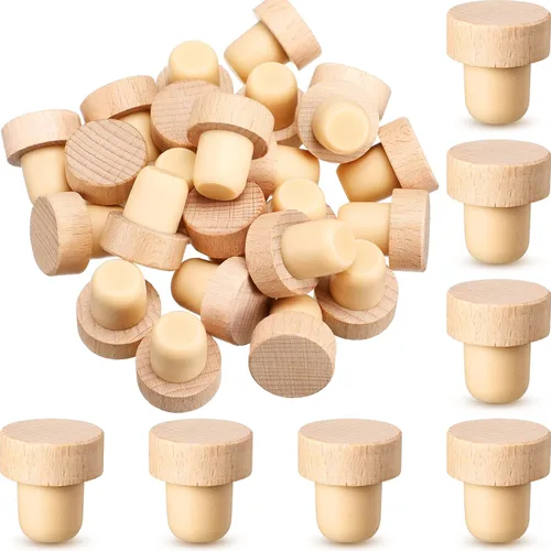 Yalikop 24 tapones de corcho en forma de T reutilizables de madera y goma para vino y cerveza