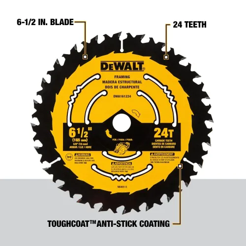 Miniatura 2 de DEWALT Hoja de sierra circular, 6 1/2 pulgadas, 24 dientes, para estructura (DWA161224)