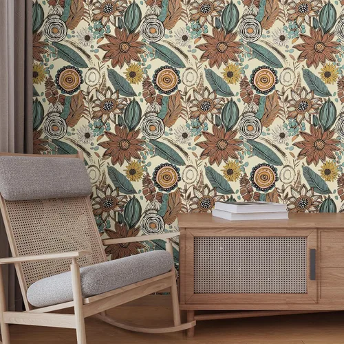 Miniatura 6 de Papel tapiz bohemio para despegar y pegar, papel de contacto floral vintage oscuro, papel de pared retro de flores botánicas autoadhesivo