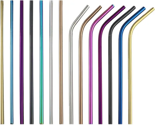 Miniatura 7 de Pajitas de metal de acero inoxidable de 8.5 pulgadas, juego de 4 popotes reutilizables – Cepillo de limpieza de color ultra largo para 20/30 onzas