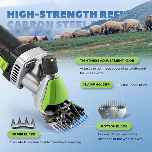 Miniatura 5 de Tijeras de oveja profesionales 850 W 2400 RPM resistentes con 4 cuchillas (13 dientes rectos/13 dientes curvos/9 dientes rectos / 9 dientes curvos)