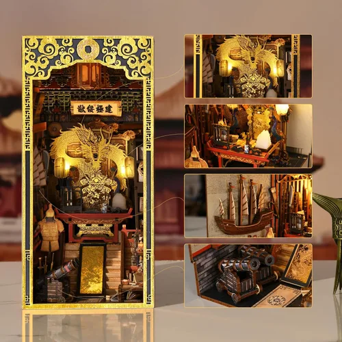Miniatura 4 de MiniCity Kit de rincón de libros, kit de bricolaje en miniatura para casa de muñecas, rompecabezas de madera 3D, decoración con luz LED