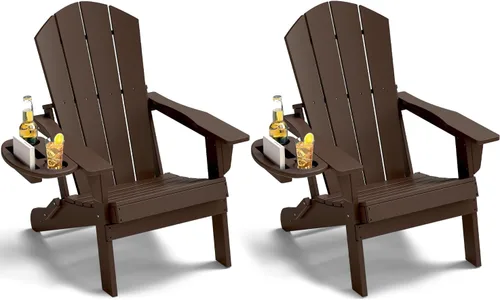 Miniatura 74 de NAVINE Juego de 2 sillas Adirondack plegables de polietileno de alta densidad con portavasos multifuncional, resistente a la intemperie, para Blanco