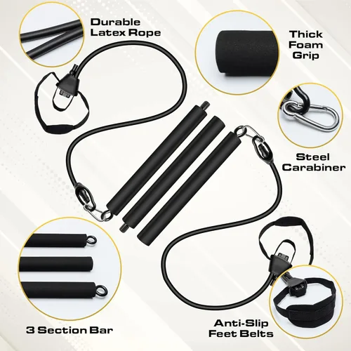 Miniatura 8 de Kit de barra de pilates con bandas de resistencia para mujeres y hombres (30,40,50 libras), barra de pilato con cinturones antideslizantes
