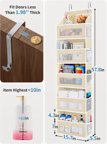Miniatura 2 de JARLINK Organizador de almacenamiento sobre la puerta, organizador de puerta colgante de 5 estantes con 5 bolsillos de gran capacidad, anti