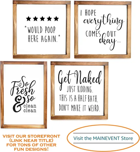 Miniatura 5 de MAINEVENT Letreros divertidos para baño con marco moderno de madera rústica