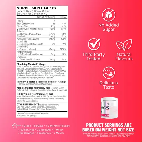 Miniatura 2 de EHP Labs OxyShred Polvo de Pre Entrenamiento - Polvo de preentrenamiento con L Glutamina y Acetil L Carnitina, Bebida Energizante - Cosmic Blast, 60