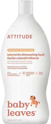ATTITUDE Jabón para platos y limpiador de biberones para bebés, líquido para lavar platos verificado por EWG, sin tintes ni fragancias añadidos,