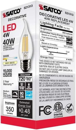 Miniatura 8 de Satco S21313 4CA10/LED/930/CL/120V/E26-paquete de 6