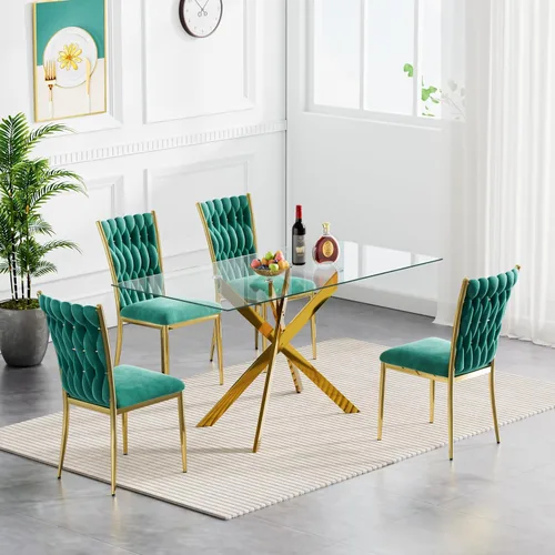 Miniatura 10 de Juego de mesa de comedor de cristal para cocina de 4, 5 piezas, mesa de comedor rectangular de 51 pulgadas con 4 sillas de cocina de terciopelo