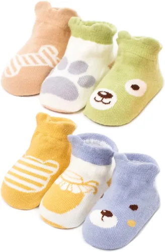 Miniatura 7 de Kisgyst 6 pares de calcetines de algodón antideslizantes para bebé, con suela antideslizante para recién nacido, niño y niña