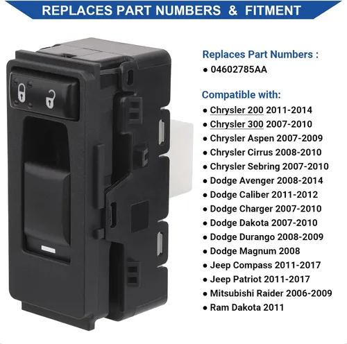 Miniatura 2 de Obaee Interruptor de ventana lateral del lado del pasajero Compatible con 2006-2017 Chrysler 200/300/Aspen/Cirrus/Sebring, Dodge