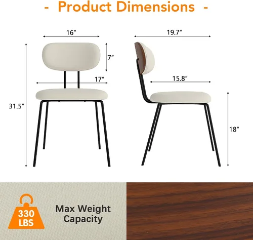 Miniatura 2 de LSSPAID Juego de 2 sillas de comedor tapizadas de tela de lino con respaldo de madera doblada de nogal, sillas de cocina modernas de mediados