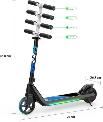 Miniatura 8 de LINGTENG Patinete Eléctrico para Niños de 6 a 10 Años, Patinete de Impulso con Arranque por Patada con Velocidad y Altura Ajustables, Rueda Luminosa