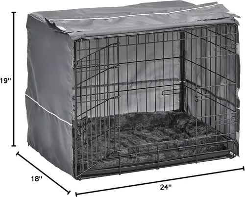 Miniatura 9 de MidWest Homes for Pets Kit de jaula para perros de doble puerta de 24 pulgadas, el paquete incluye una jaula de dos puertas, cama gris a juego