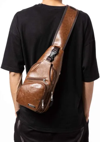 Miniatura 7 de Bolso bandolera de cuero personalizado - Bolso cruzado para hombre - Bolso de pecho para hombre - Mochila bandolera con puerto de carga USB - Bolsa