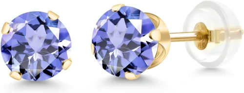Miniatura 25 de Gem Stone King Aretes solitarios con piedra natal de oro de 14 quilates Redondos de 0.236 in Aretes de oro para mujeres y hombres