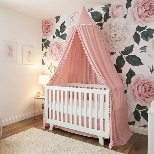 Miniatura 3 de LOAOL Toldo de cama con pompón para niños, cubierta de red para cuna, cortina para cuna, rincón de lectura, tienda de campaña colgante, guardería
