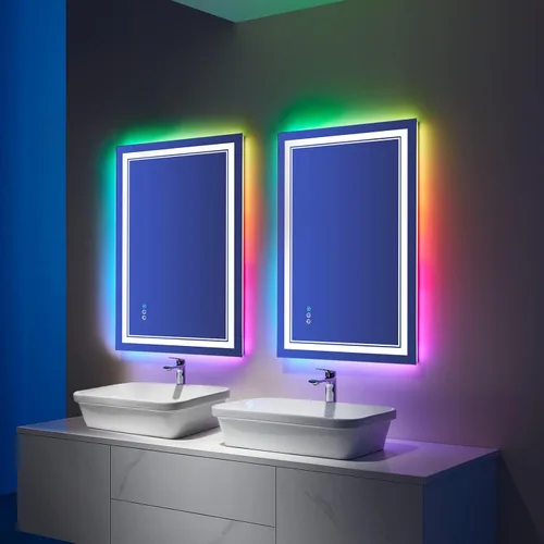 Miniatura 7 de Espejo de baño LED, 20 x 28 pulgadas, montaje en pared, antivaho y retroiluminación RGB, con iluminación frontal