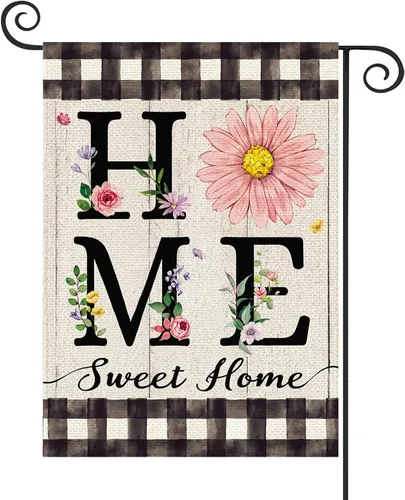 Miniatura 17 de ORTIGIA Home Sweet Home - Bandera de jardín de magnolia de doble cara de 12.5 x 18 pulgadas, para primavera y verano, a cuadros, pequeña bandera