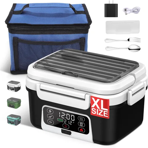 Lonchera eléctrica inalámbrica con calefacción, 1.5L - 6.3 tazas, 20000 mAh, 100 W, recargable, calentador de alimentos inteligente con divisor