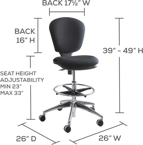 Miniatura 3 de Safco Metro - Silla de oficina ergonómica, altura extendida, ajustable con base giratoria, acolchada, color negro Acolchado negro.