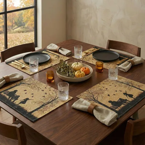 Miniatura 2 de DaDa Bedding - Juego de 4 manteles individuales de algodón y lino para mesa de comedor, 13 x 19 pulgadas