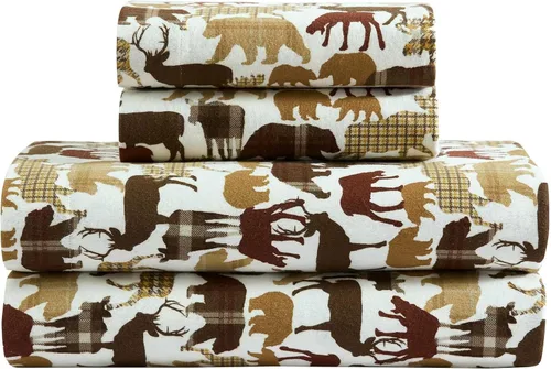 Eddie Bauer – Twin Flannel Sheet Set, Soft Brushed Cotton Bedding with Matching Pillowcase, Fully Elastic Fitted Sheet, Deep Pocket Bed Set,