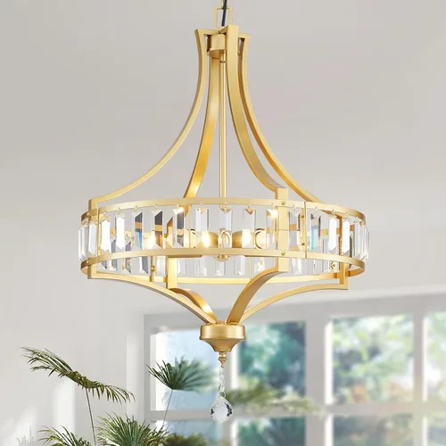 Miniatura 12 de Candelabro de Tambor de Tela Moderno, Lámpara Colgante para Sala de Estar, Dormitorio, Comedor, D18 x 16-54 pulgadas (Altura Ajustable), Marco