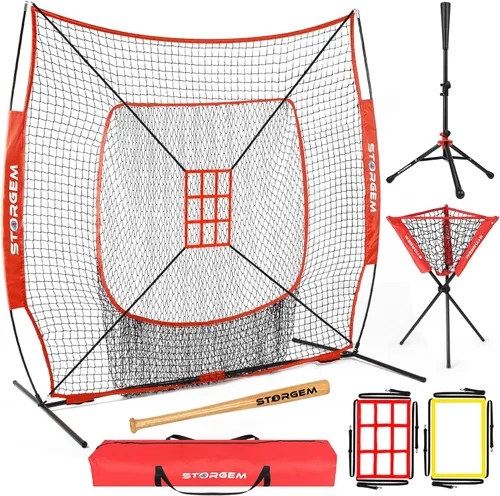 Storgem Red de práctica de béisbol y softbol de 77 pies – Soporte portátil para bateo, lanzamiento, entrenamiento de bateo con camiseta, organizador